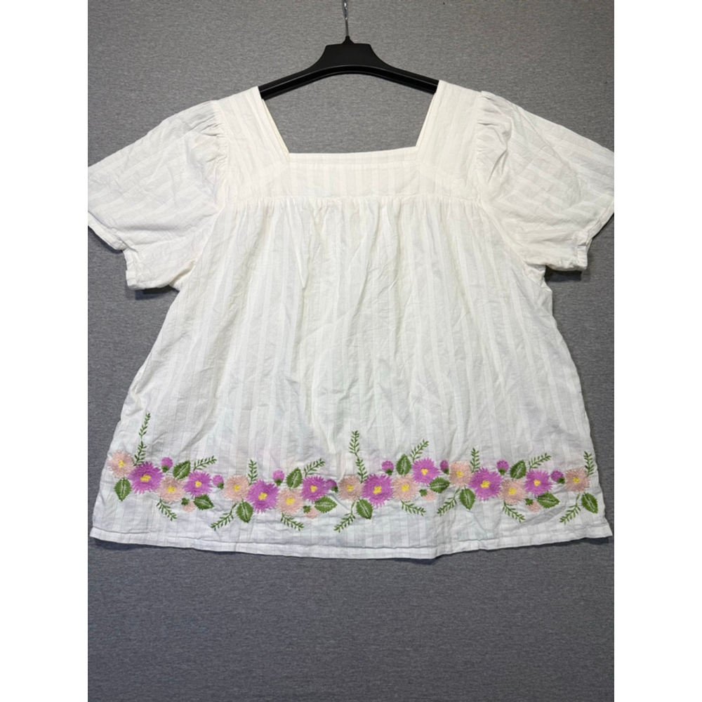 Women's Matilda Jane White Floral Embroidered Short Sleeve cotton blouse XXL